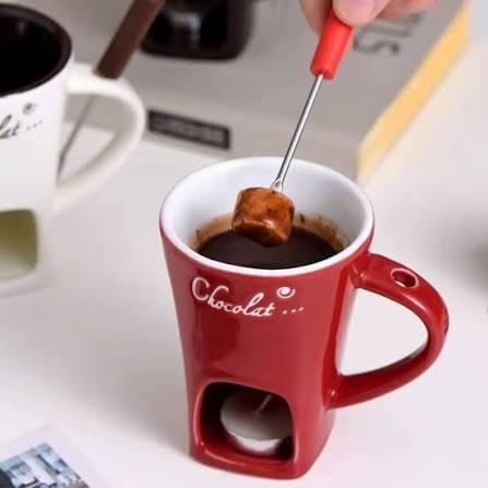 كوب فوندو سيراميك مع ملعقة